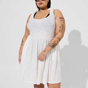 New Torrid 6 (6X 30) Slub Tie Shoulder Mini Swim Swimsuit Cover Up Beach‎ Dress